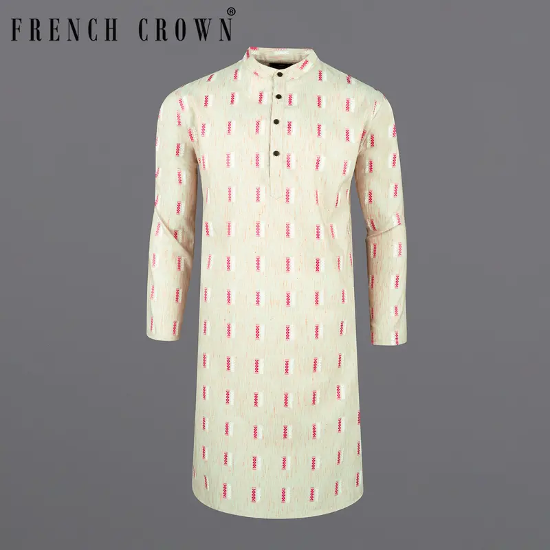Hampton Cream Jacquard Textured Premium Giza Cotton Kurta 1