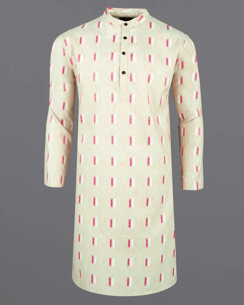 Hampton Cream Jacquard Textured Premium Giza Cotton Kurta 2