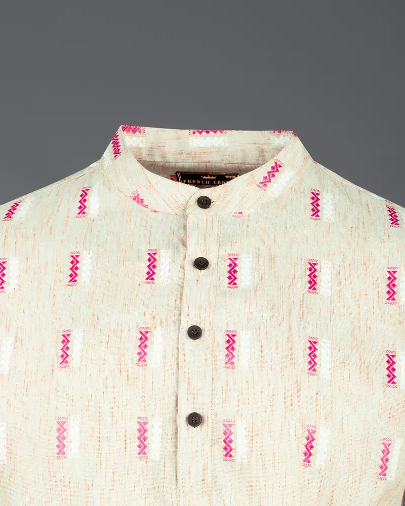 Hampton Cream Jacquard Textured Premium Giza Cotton Kurta 4