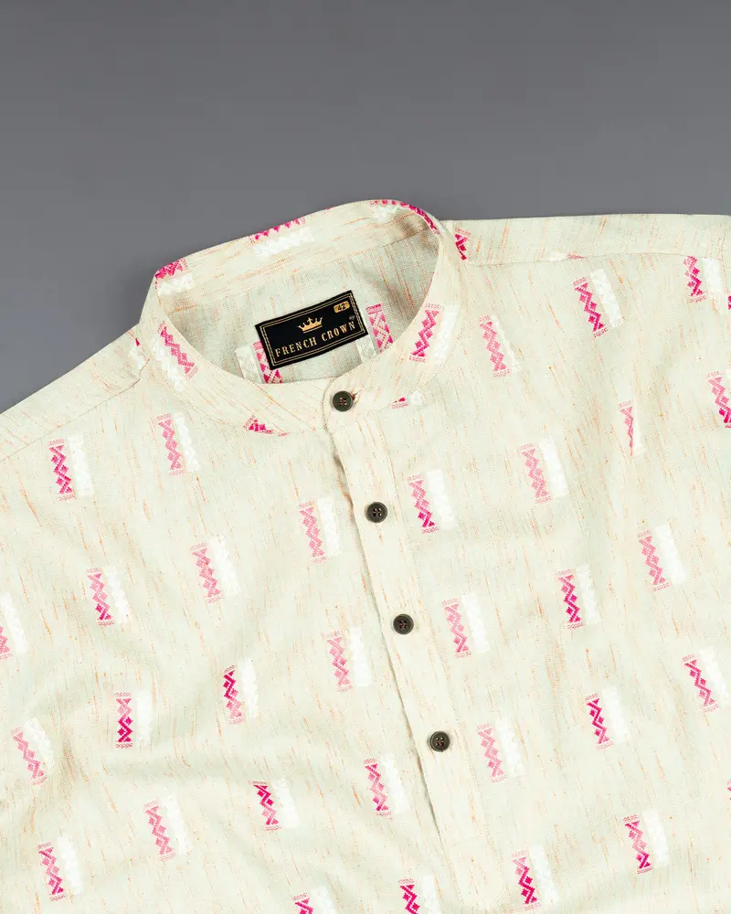 Hampton Cream Jacquard Textured Premium Giza Cotton Kurta 5