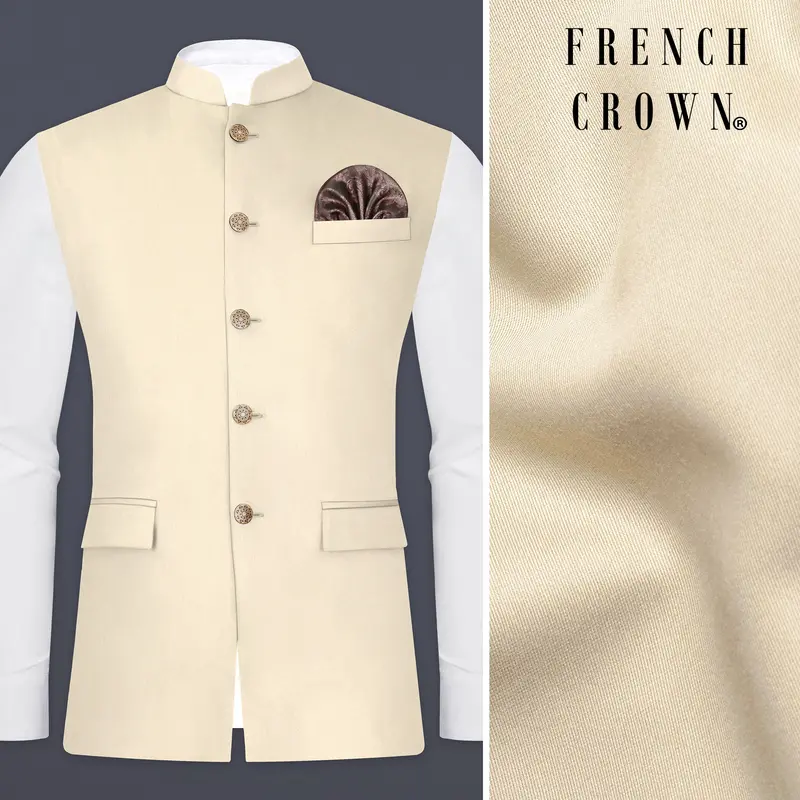 Hampton Cream Solid Wool Blend Nehru Jacket 1