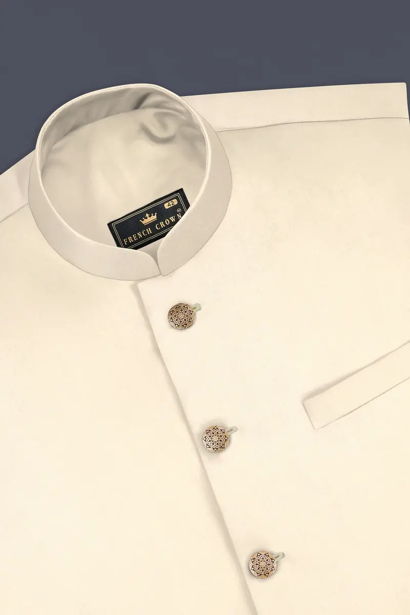 Hampton Cream Solid Wool Blend Nehru Jacket 4