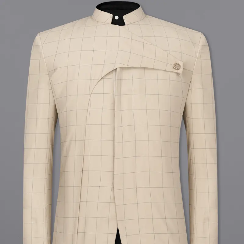 Hampton Cream Windowpane Bandhgala Designer Blazer 1