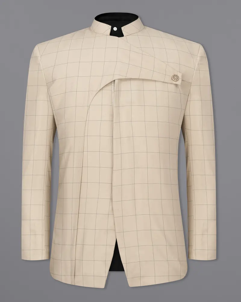 Hampton Cream Windowpane Bandhgala Designer Blazer 2