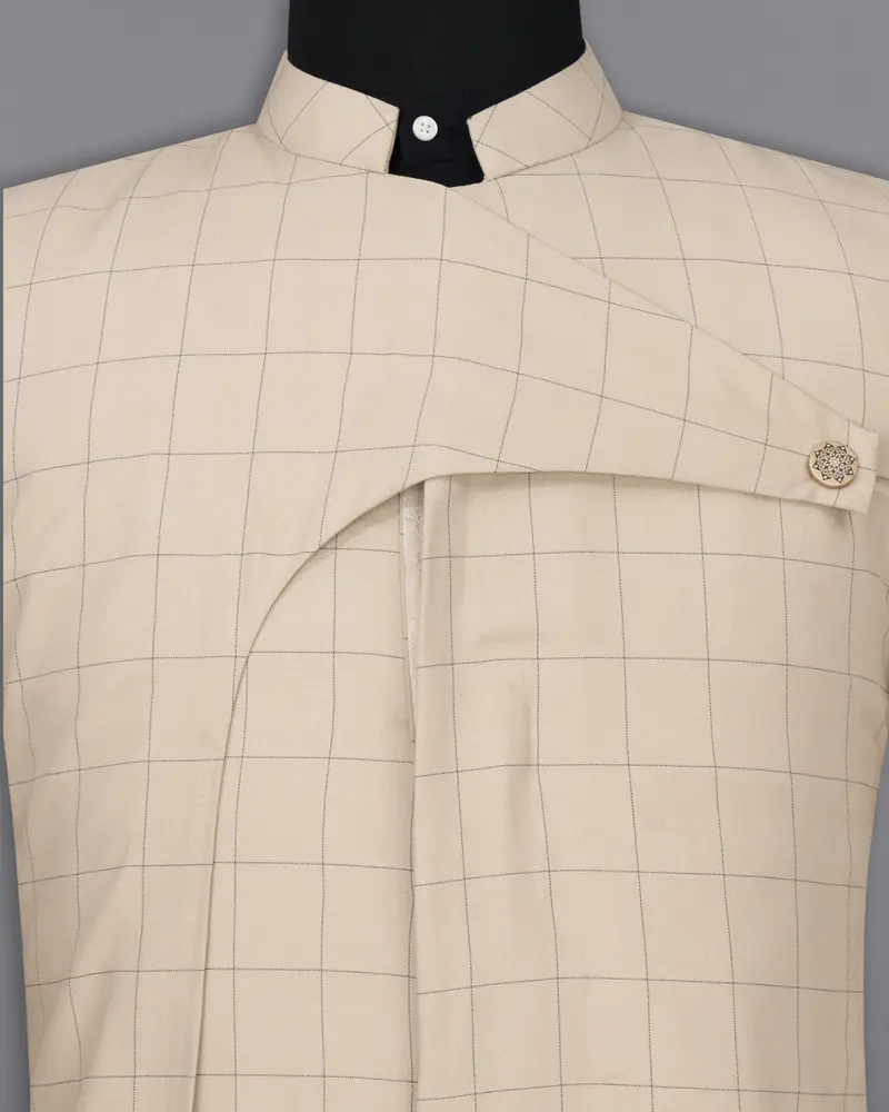 Hampton Cream Windowpane Bandhgala Designer Blazer 4