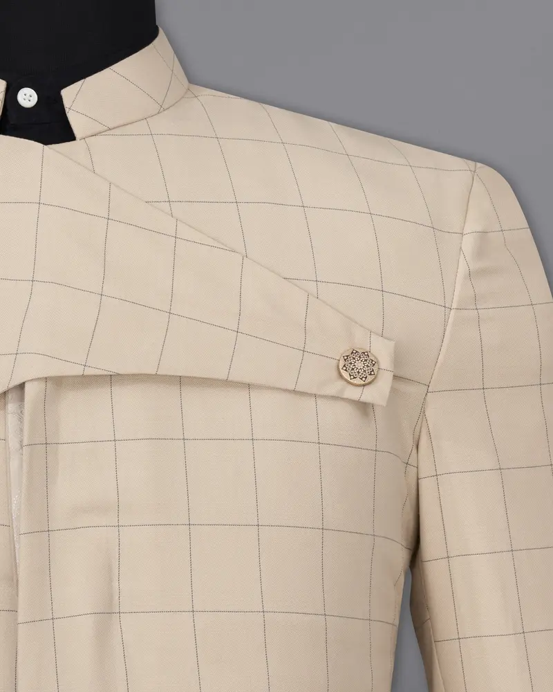 Hampton Cream Windowpane Bandhgala Designer Blazer 5