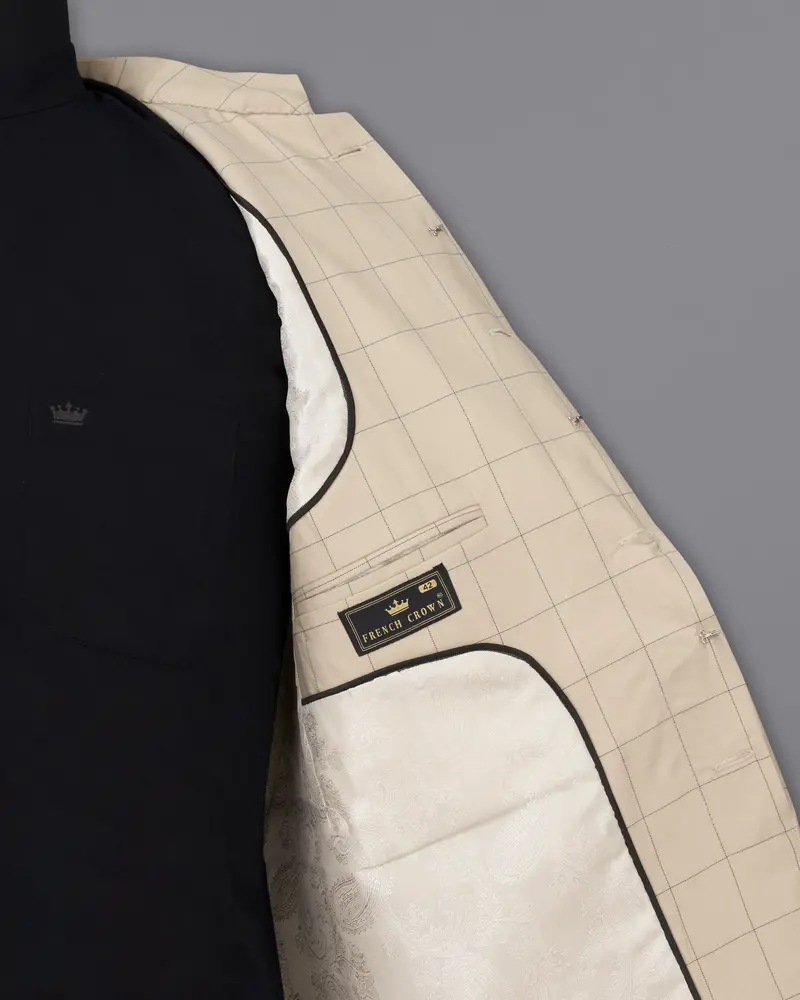 Hampton Cream Windowpane Bandhgala Designer Blazer 6