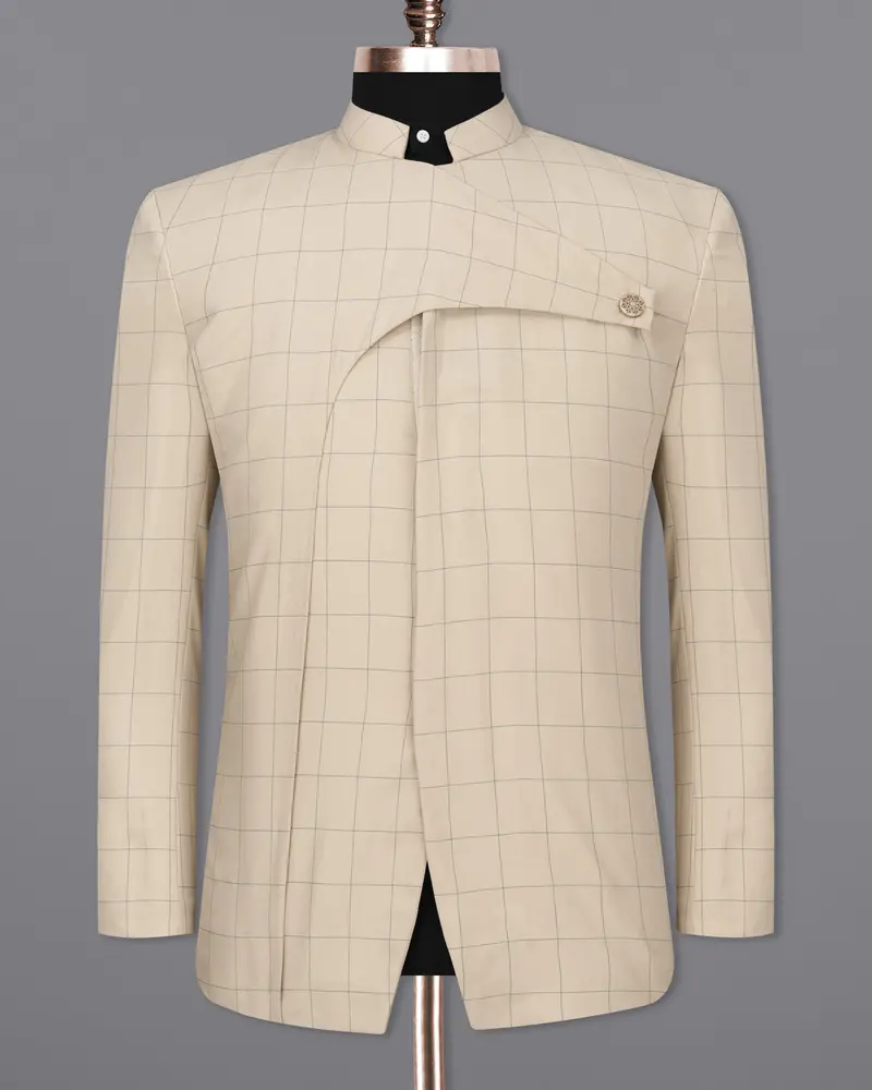 Hampton Cream Windowpane Bandhgala Designer Blazer 7