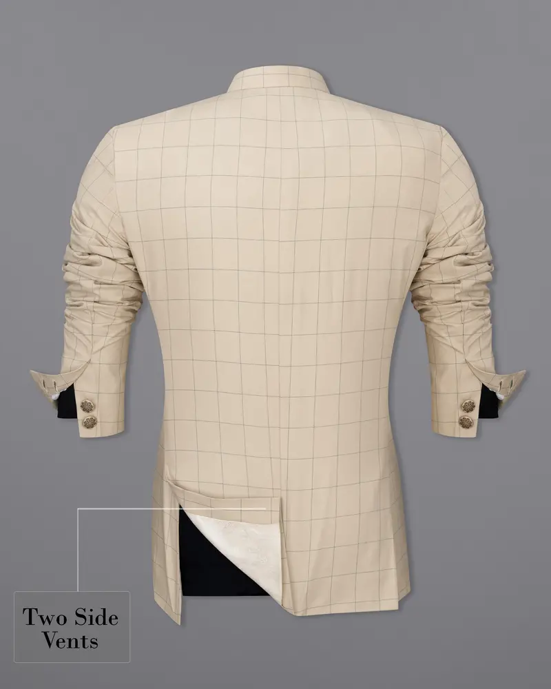 Hampton Cream Windowpane Bandhgala Designer Blazer 8