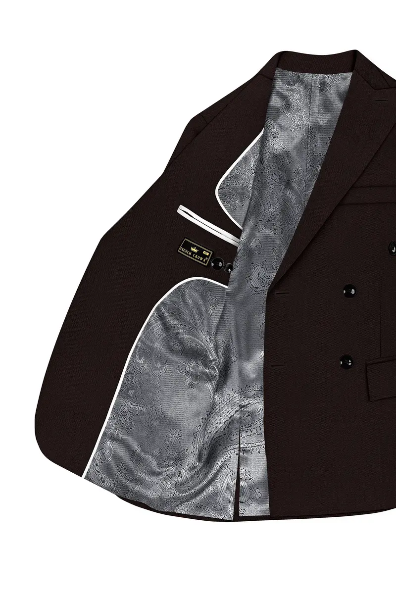 Hampton-Gondola Brown Diamond Textured Wool Rich Slight Double Single Breasted Blazer 5