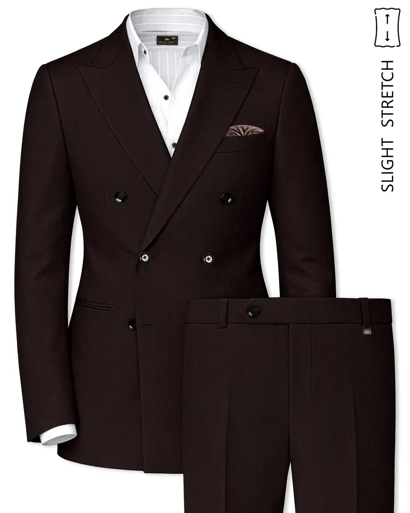 Hampton-Gondola Brown Diamond Textured Wool Rich Slight Double Single Breasted Suit 1
