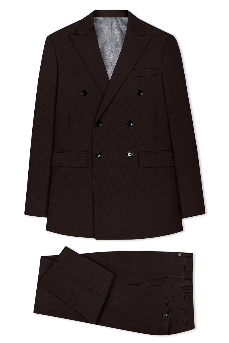 Hampton-Gondola Brown Diamond Textured Wool Rich Slight Double Single Breasted Suit 11