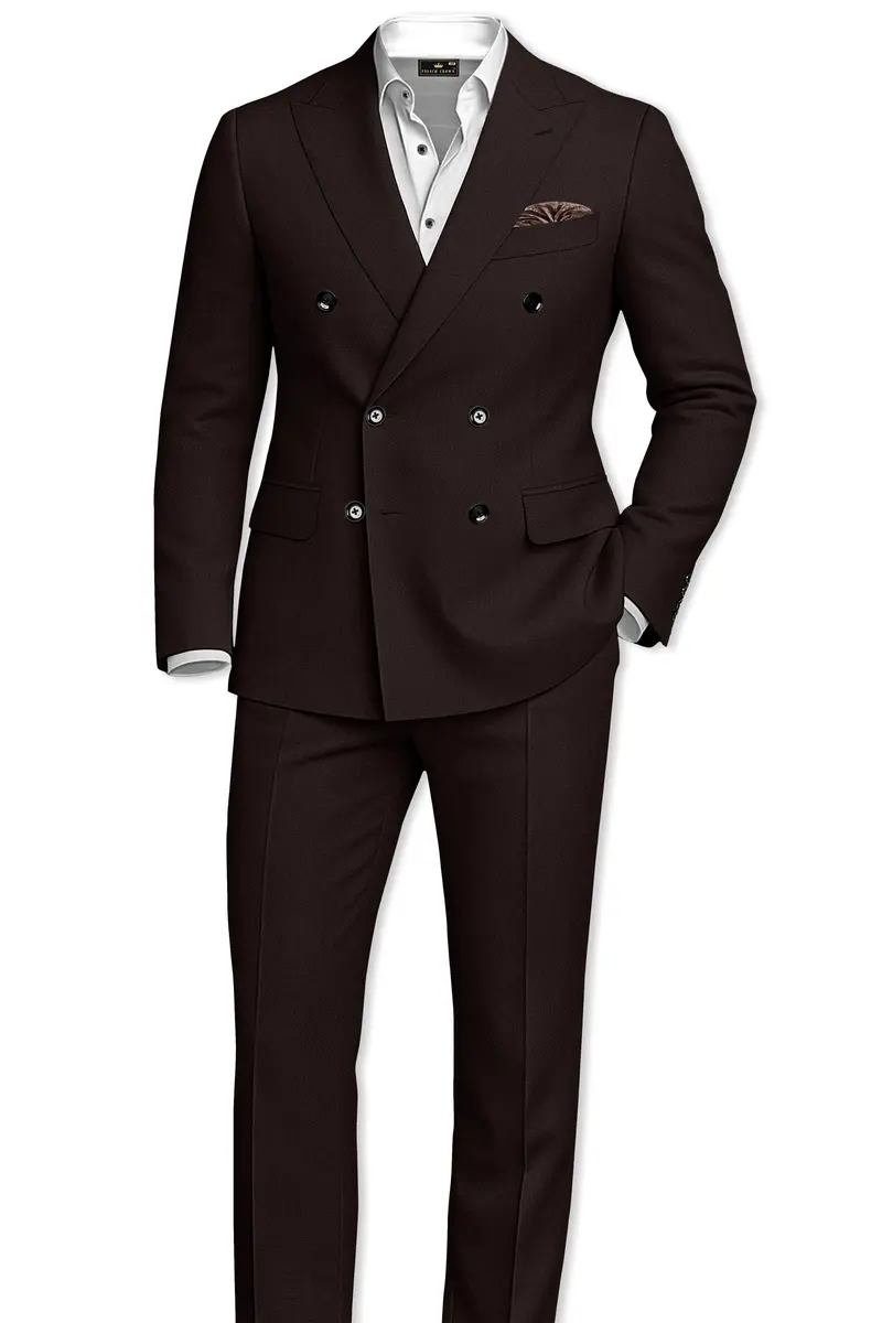 Hampton-Gondola Brown Diamond Textured Wool Rich Slight Double Single Breasted Suit 4