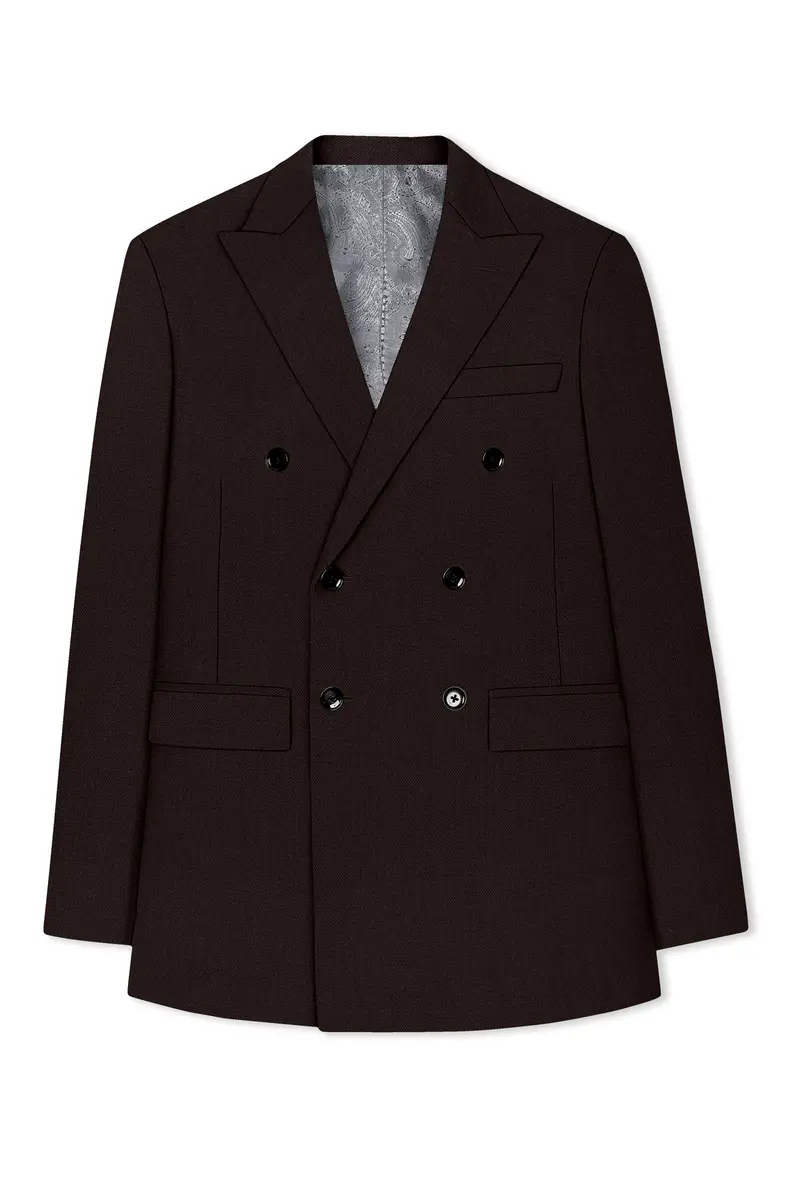 Hampton-Gondola Brown Diamond Textured Wool Rich Slight Double Single Breasted Suit 8