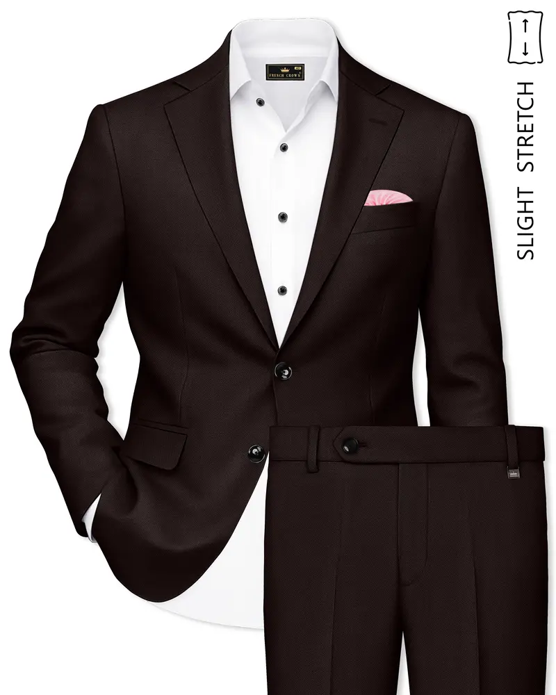 Hampton-Gondola Brown Diamond Textured Wool Rich Slight Stretch Single Breasted Suit 1