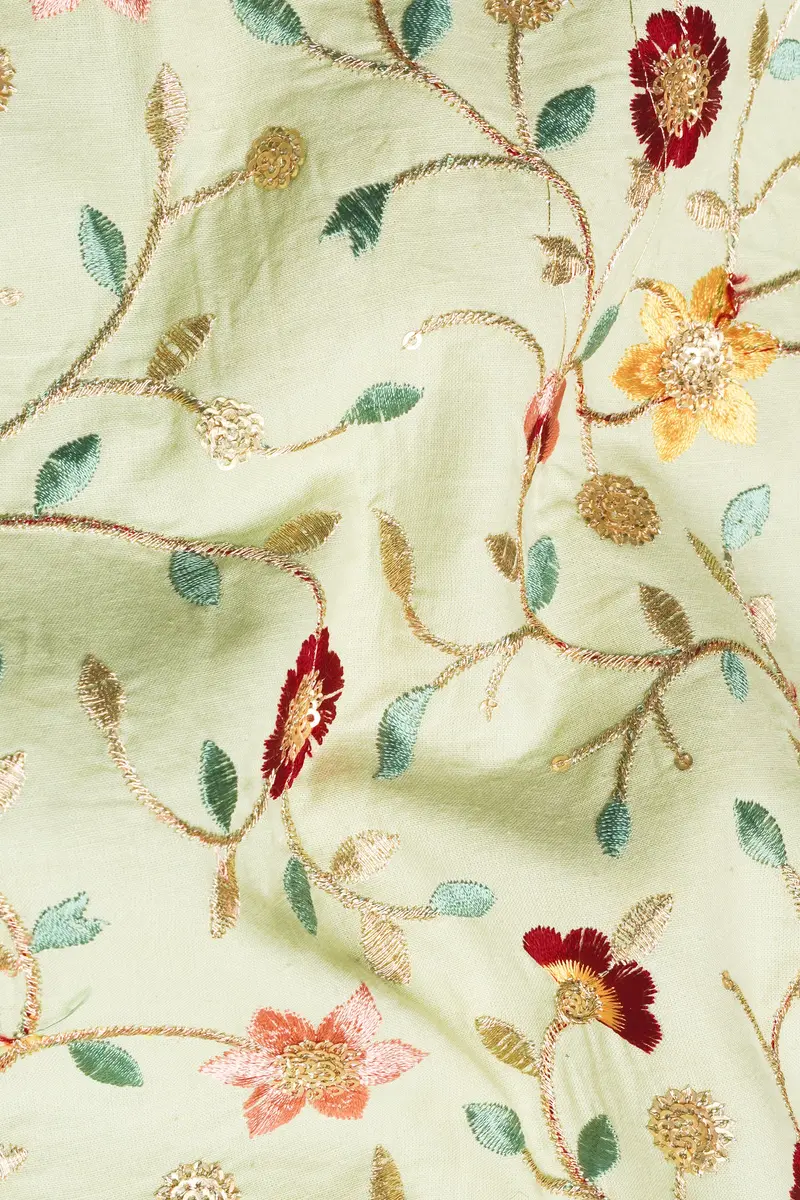 Hampton Green And Beryl Red Floral Multicolour Cotton Thread Embroidered Designer Nehru Jacket 3