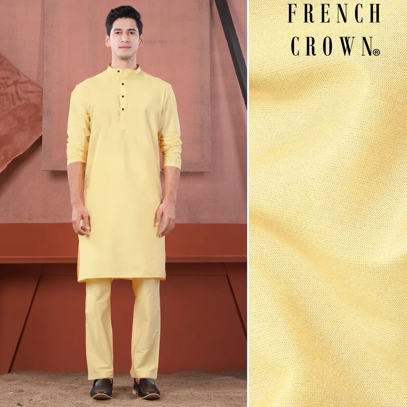 Hampton Yellow Subtle Sheen Viscose Kurta Set 1