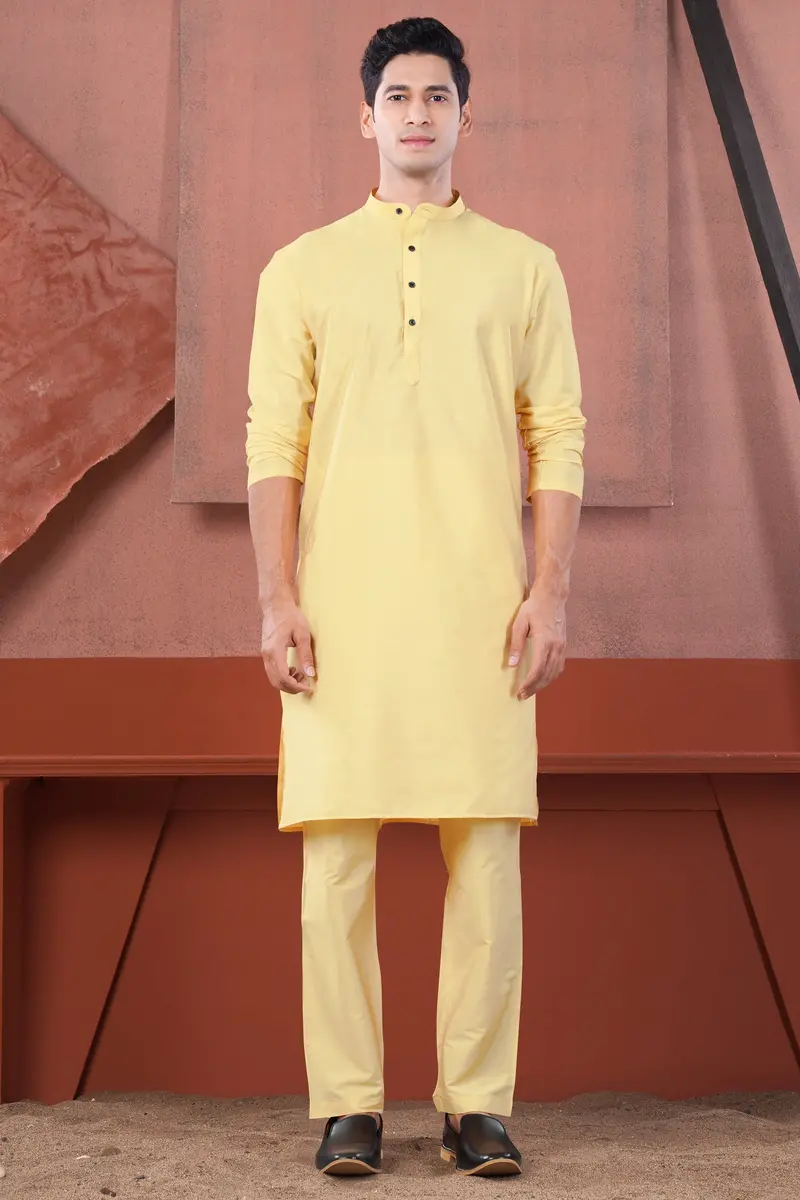 Hampton Yellow Subtle Sheen Viscose Kurta Set 2