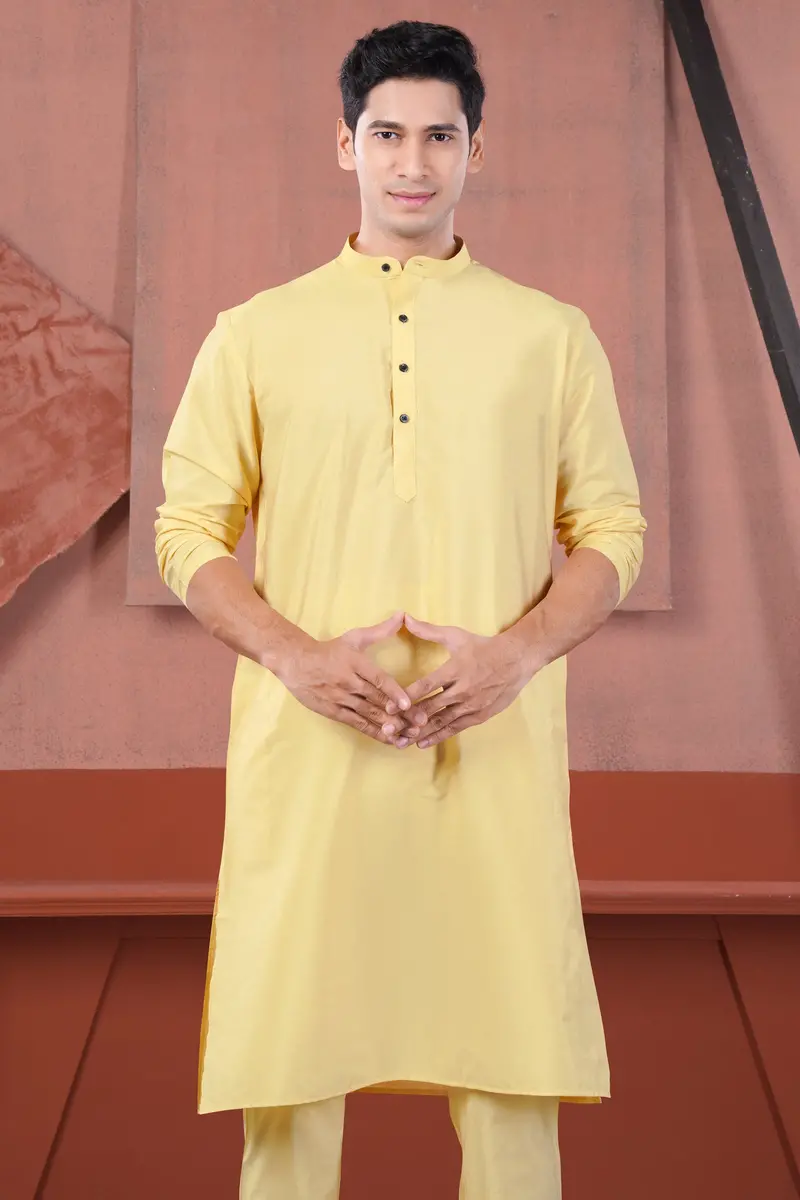 Hampton Yellow Subtle Sheen Viscose Kurta Set 5