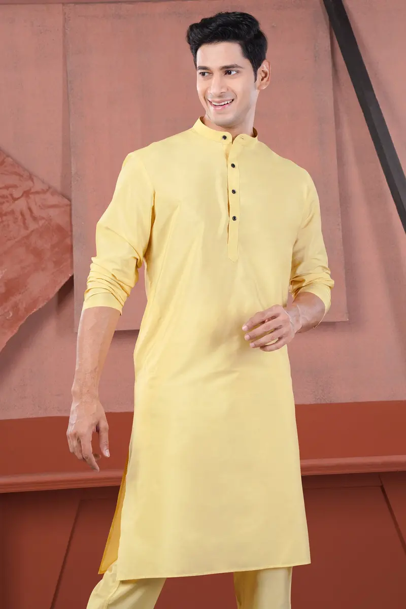 Hampton Yellow Subtle Sheen Viscose Kurta Set 6