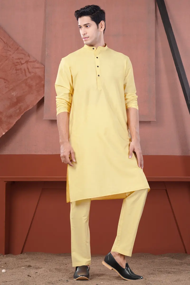 Hampton Yellow Subtle Sheen Viscose Kurta Set 7
