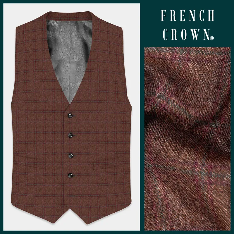 Harris-Derby Brown Plaid Tweed Waistcoat 1