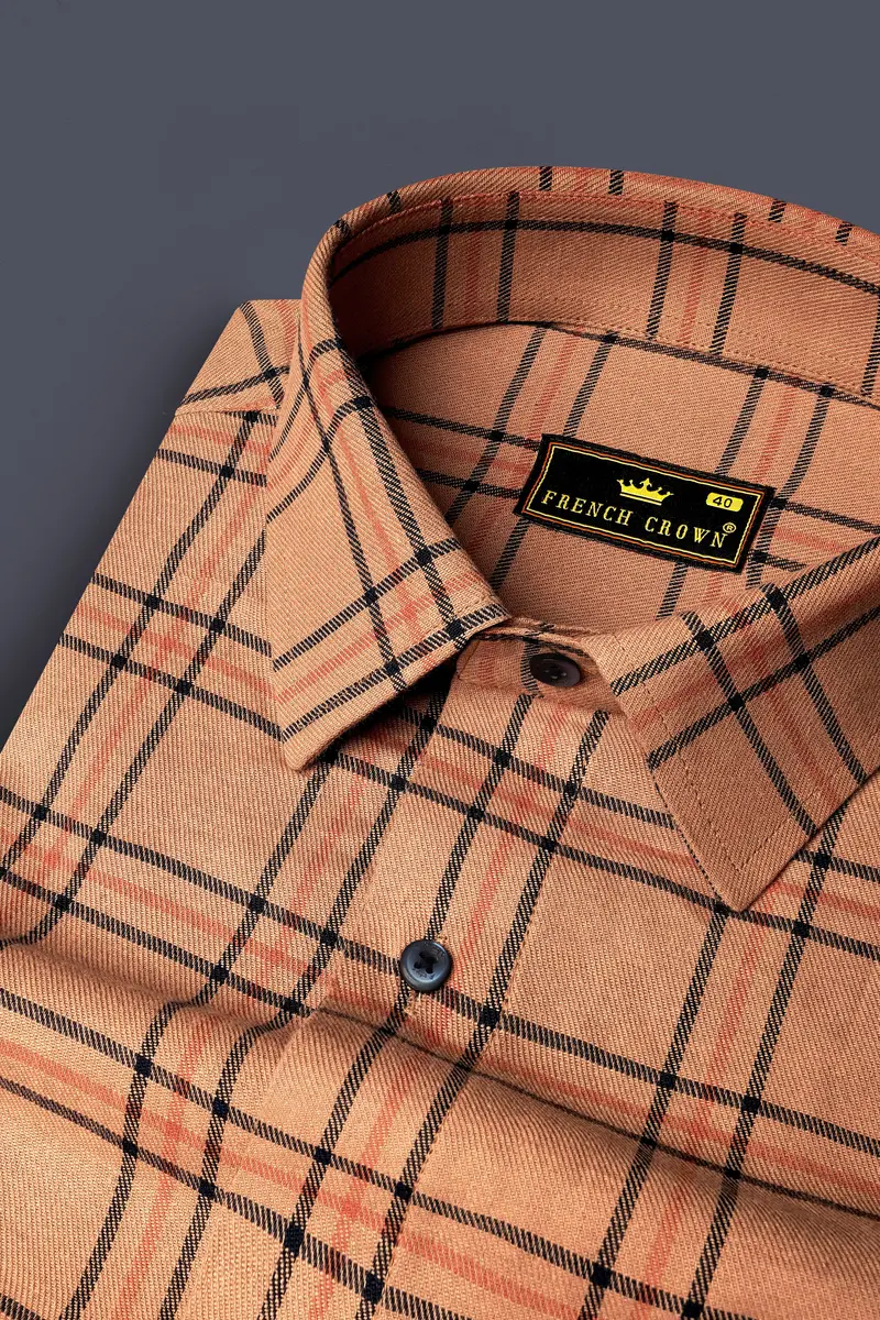 Harvest Orange Plaid Twill Premium Cotton Shirt 1
