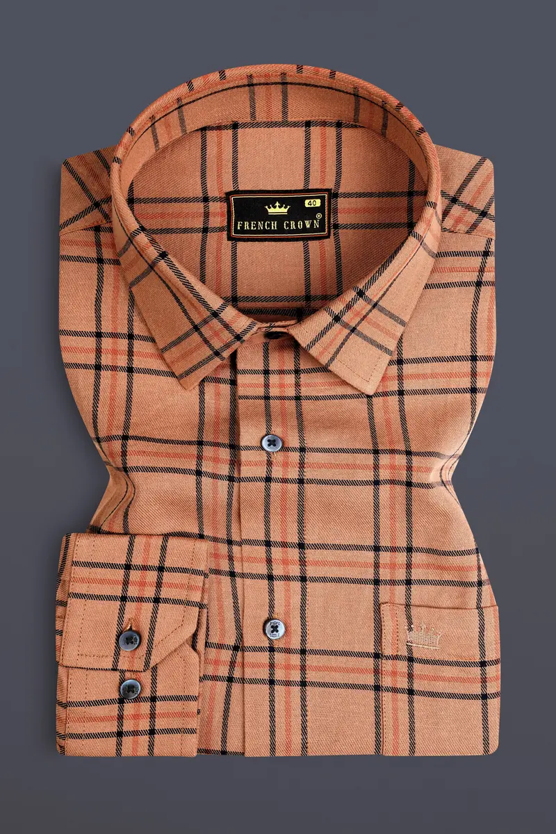 Harvest Orange Plaid Twill Premium Cotton Shirt 3