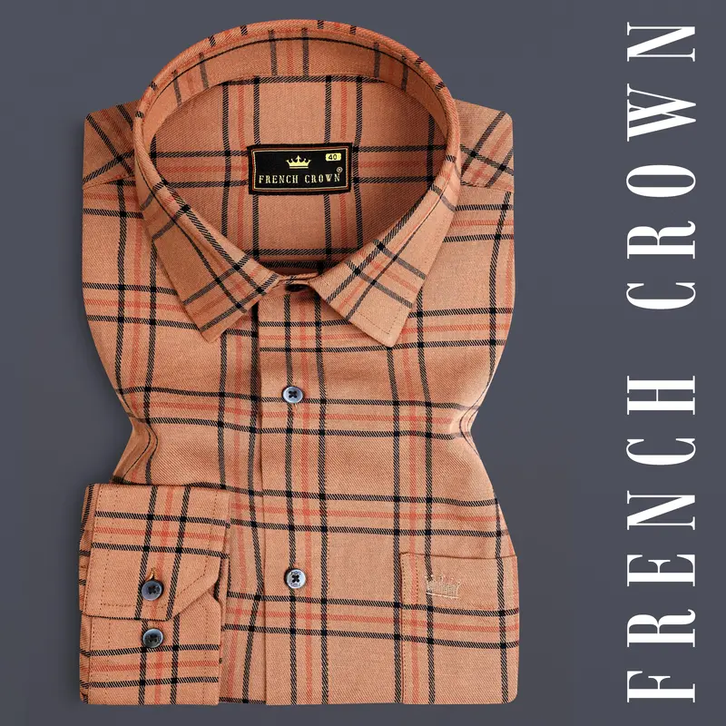 Harvest Orange Plaid Twill Premium Cotton Shirt 7