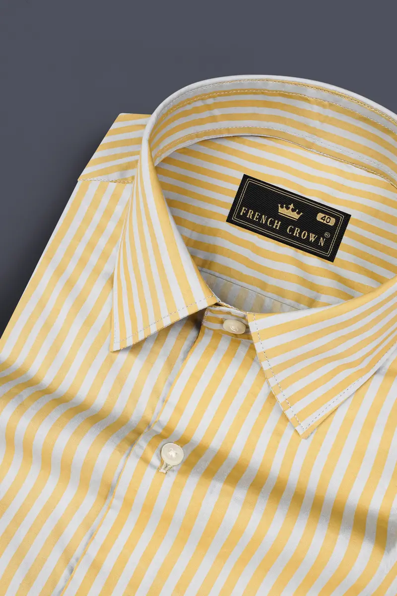 Harvest Yellow And Bright White Striped Premium Cotton Shirt 1