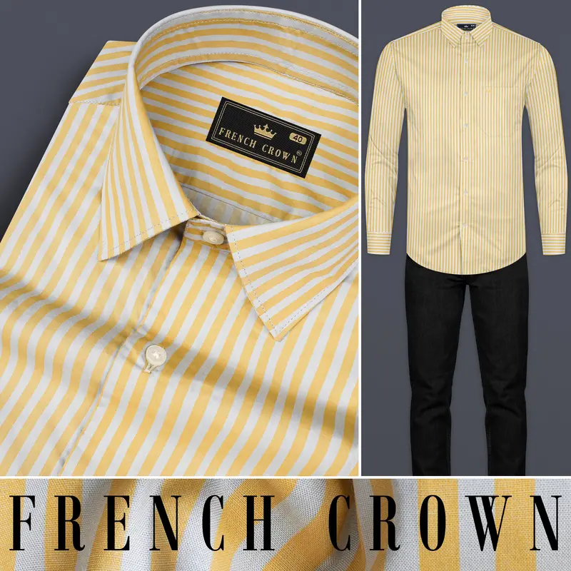 Harvest Yellow And Bright White Striped Premium Cotton Shirt 10