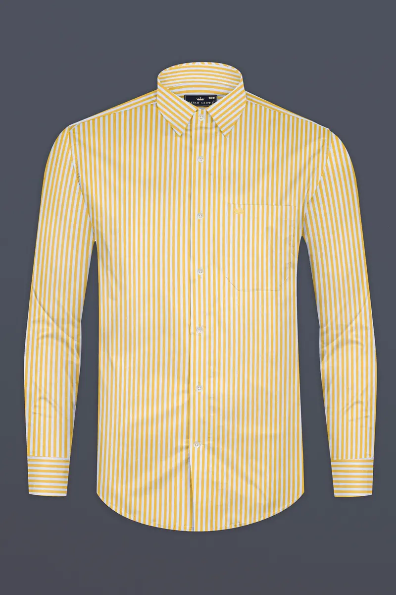 Harvest Yellow And Bright White Striped Premium Cotton Shirt 4