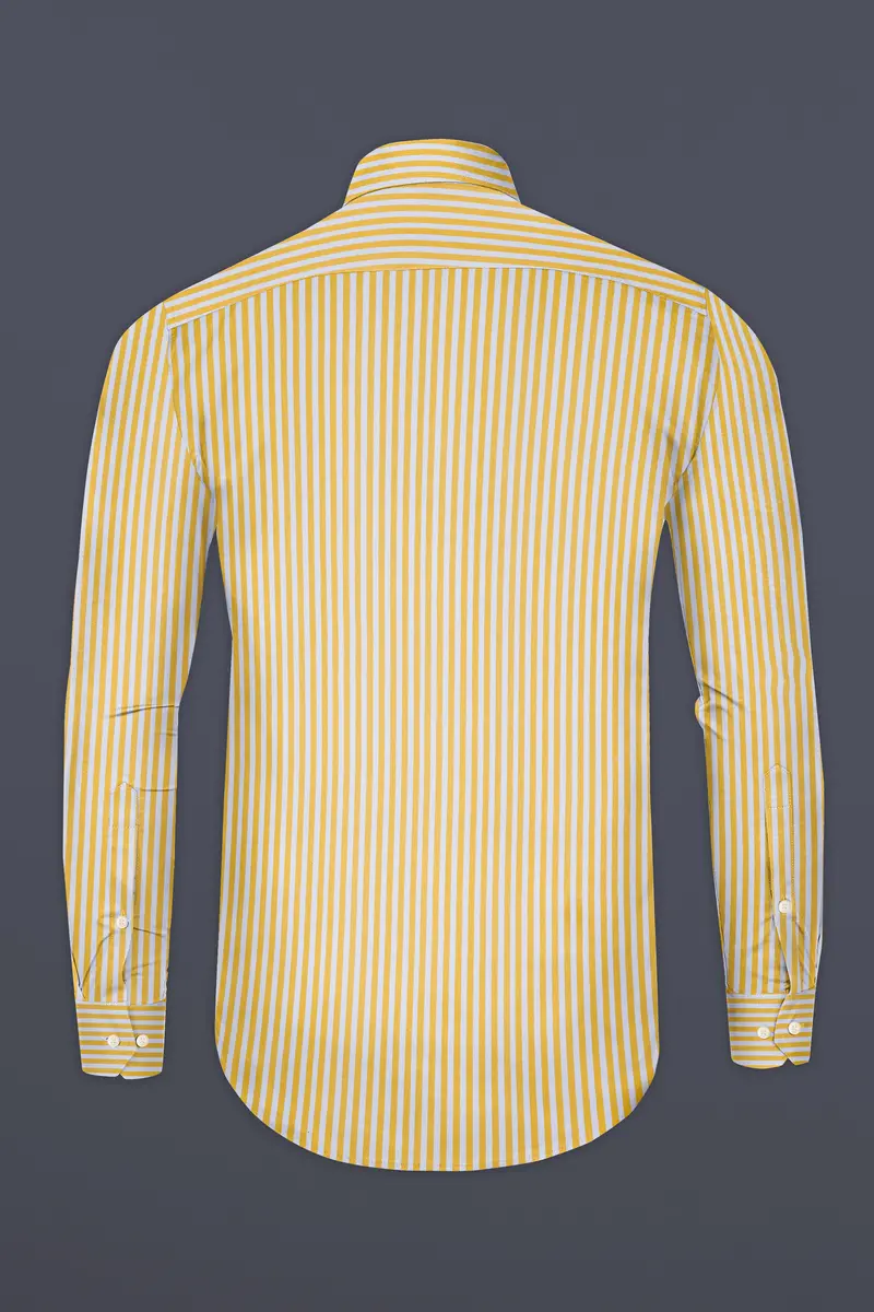 Harvest Yellow And Bright White Striped Premium Cotton Shirt 5