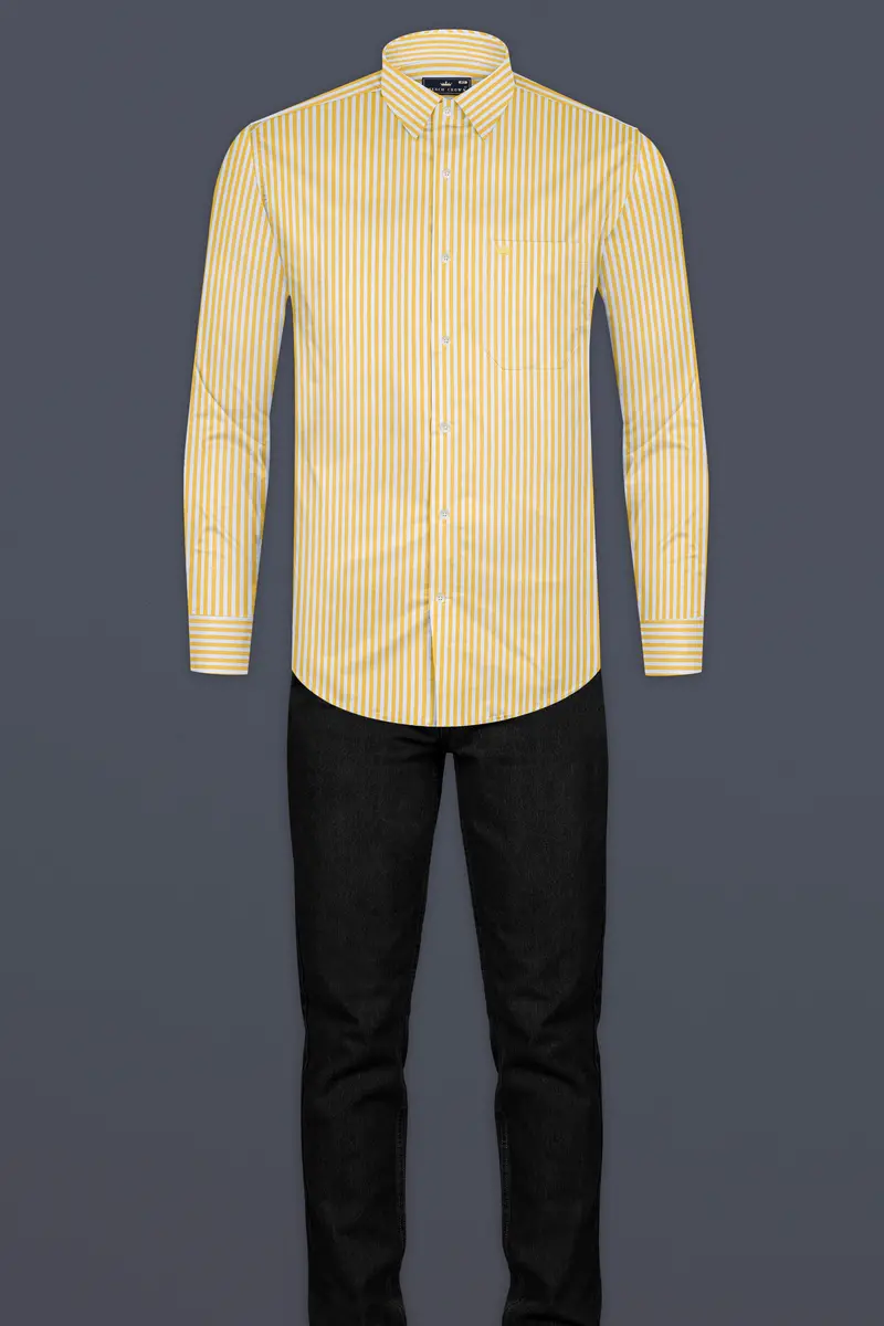 Harvest Yellow And Bright White Striped Premium Cotton Shirt 6