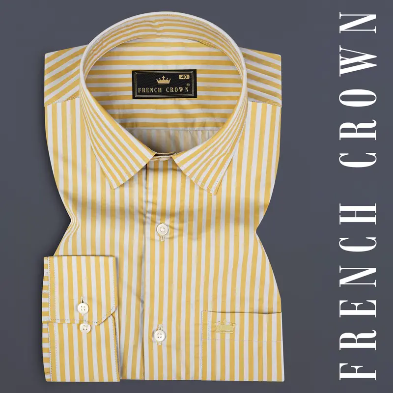 Harvest Yellow And Bright White Striped Premium Cotton Shirt 7
