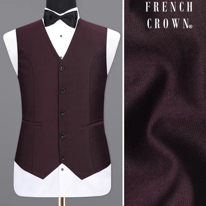 Havana Wine With  Black Lapel Textured Waistcoat 1