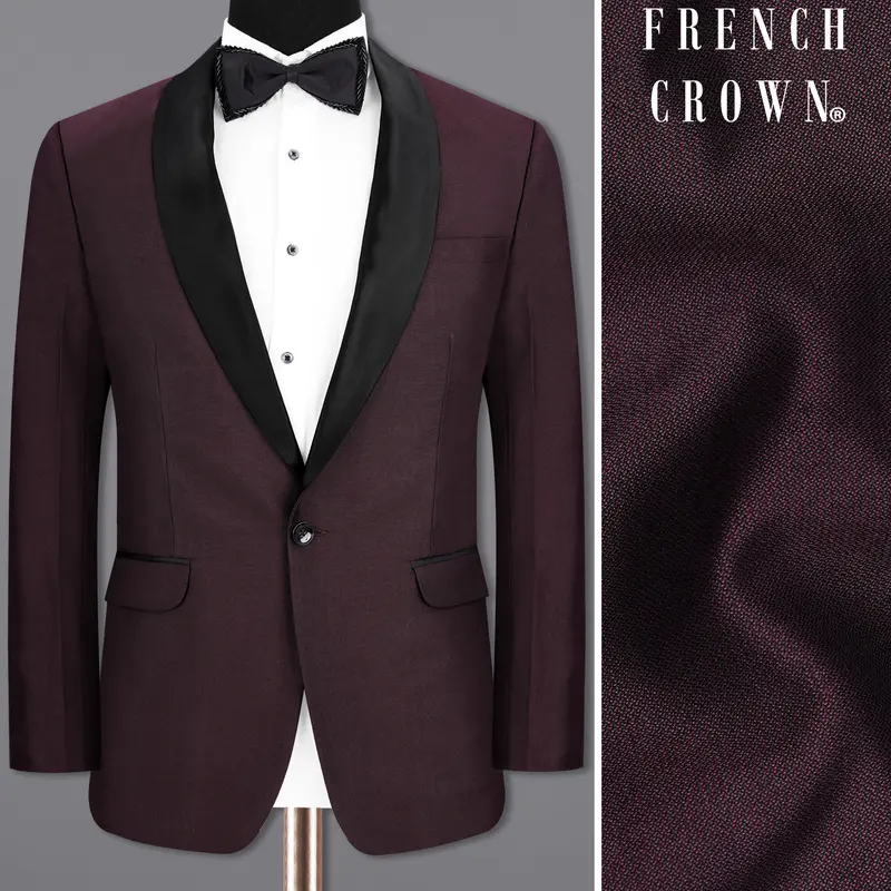 Havana Wine With  Black Lapel Tuxedo Blazer 1