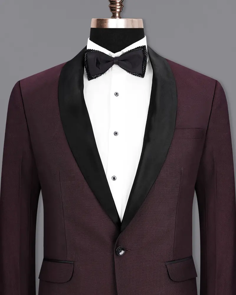 Havana Wine With Black Lapel Tuxedo Blazer 2