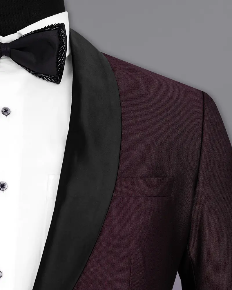 Havana Wine With Black Lapel Tuxedo Blazer 6