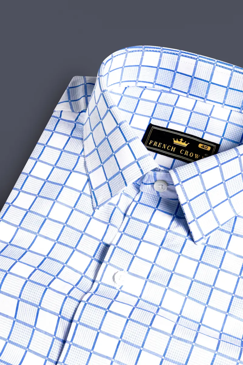 Havelock Blue And White Checkered Dobby Textured Premium Giza Cotton Shirt 1