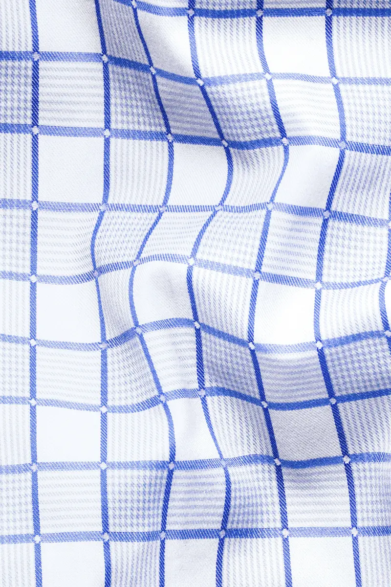Havelock Blue And White Checkered Dobby Textured Premium Giza Cotton Shirt 2