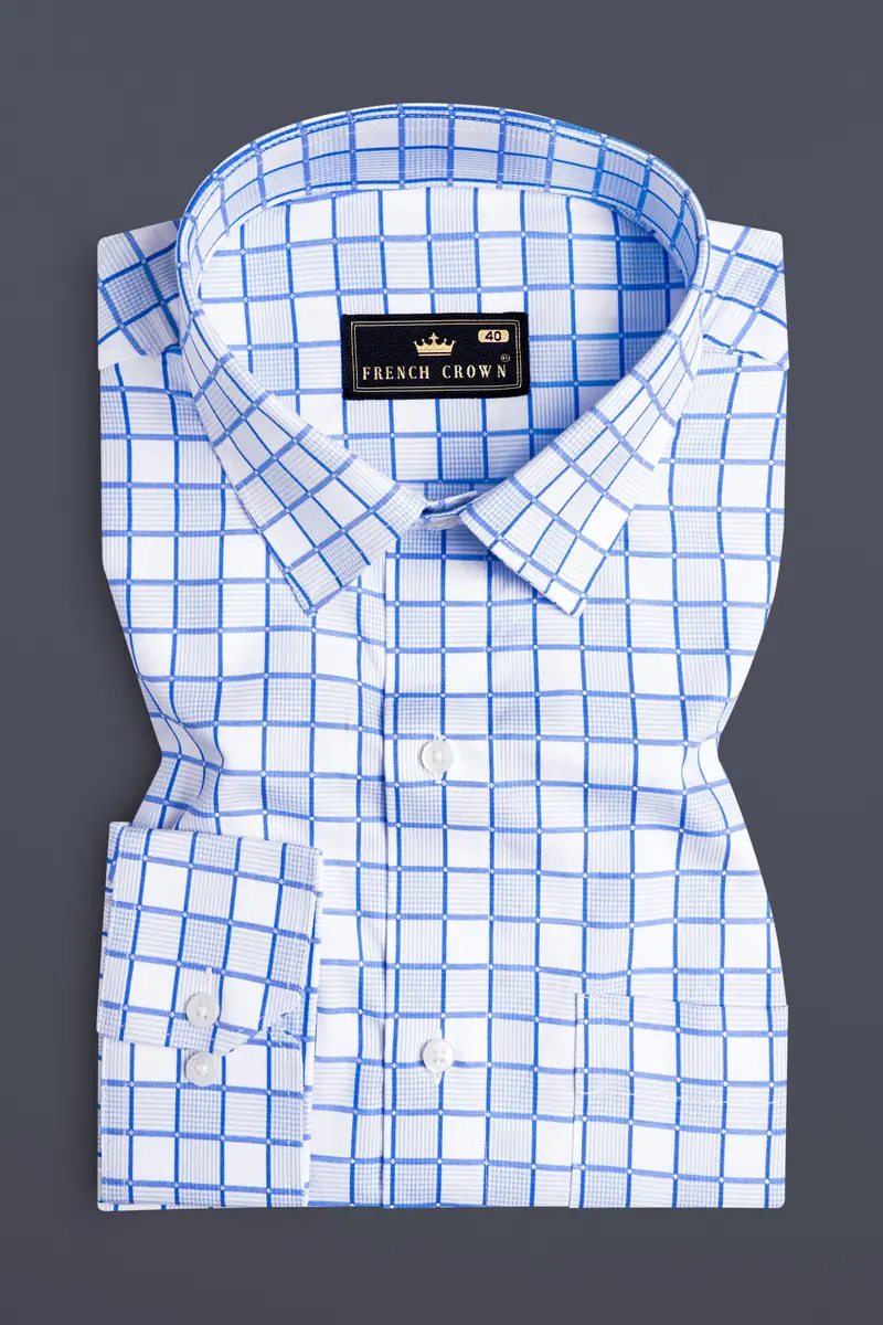 Havelock Blue And White Checkered Dobby Textured Premium Giza Cotton Shirt 3