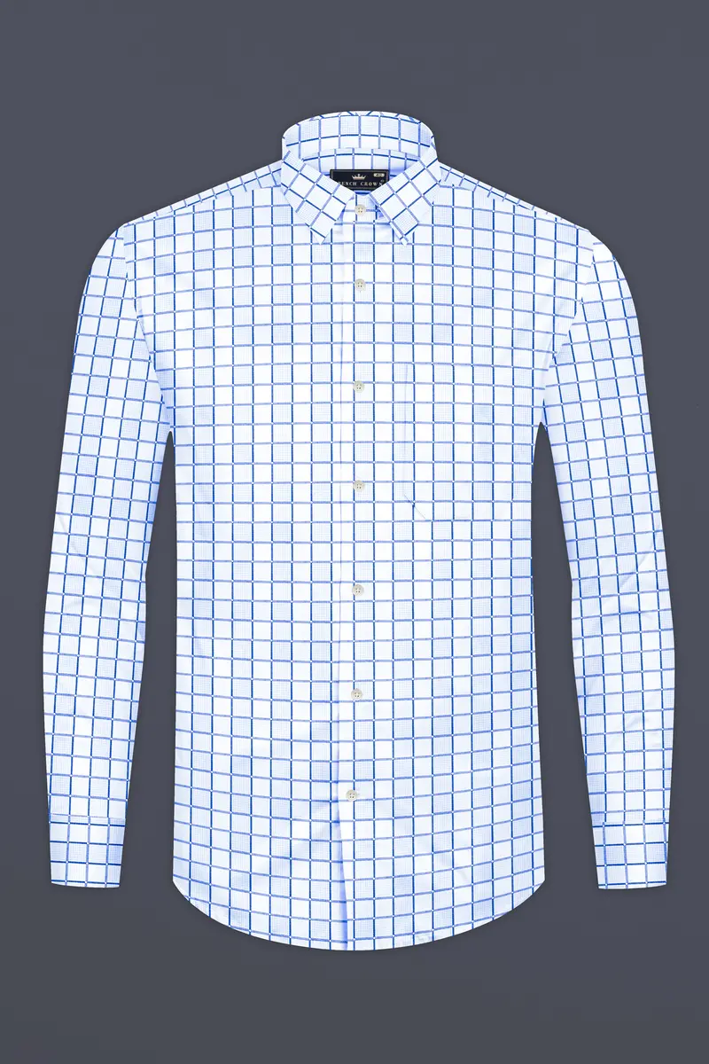 Havelock Blue And White Checkered Dobby Textured Premium Giza Cotton Shirt 4