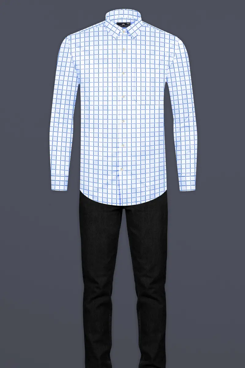 Havelock Blue And White Checkered Dobby Textured Premium Giza Cotton Shirt 6