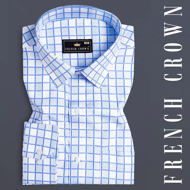Havelock Blue And White Checkered Dobby Textured Premium Giza Cotton Shirt 7