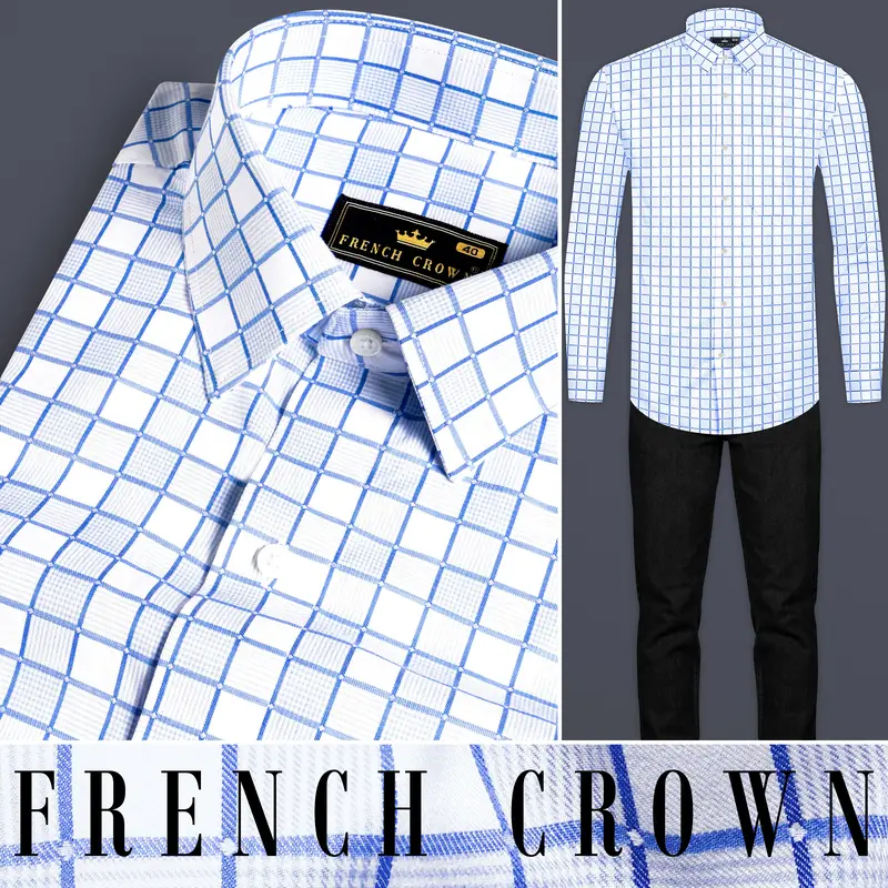 Havelock Blue And White Checkered Dobby Textured Premium Giza Cotton Shirt 8