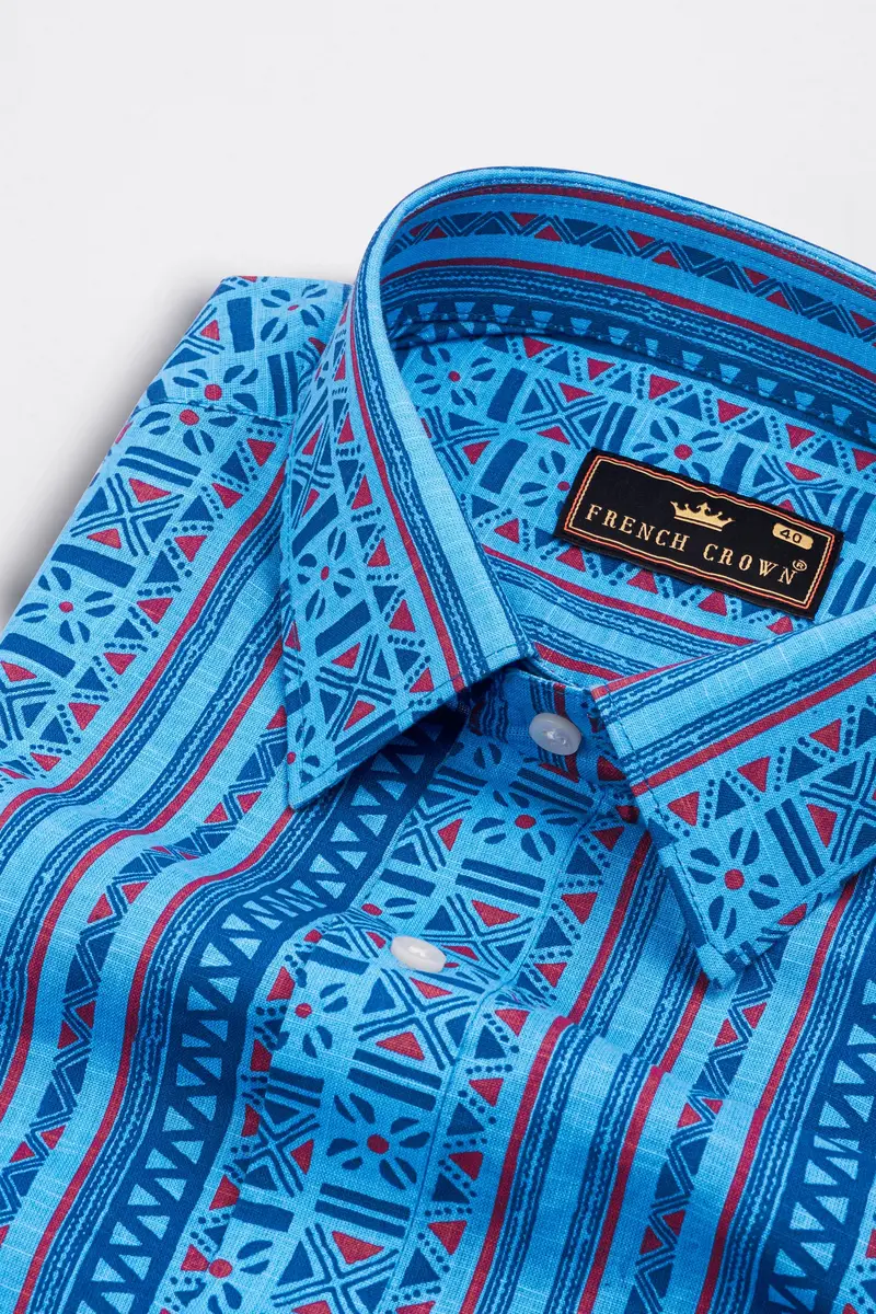 Havelock Blue Printed Luxurious Linen Shirt 1