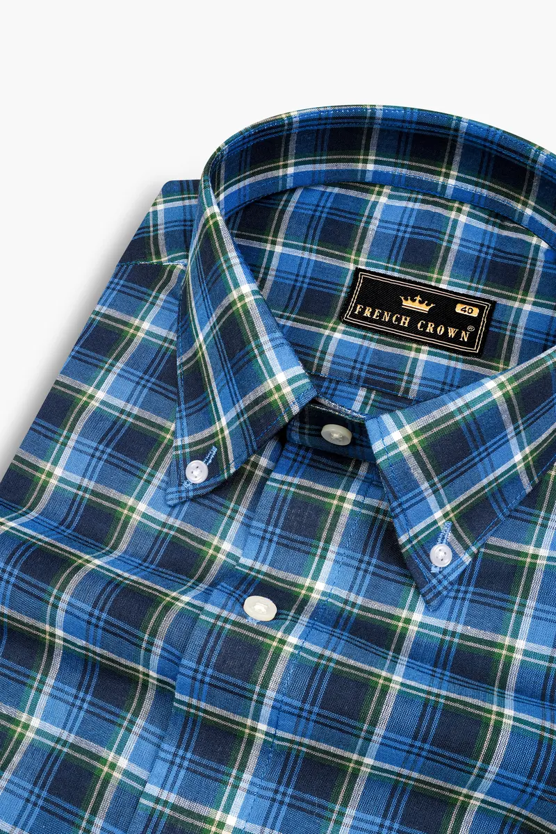 Havelock Blue With Cloud Burst Plaid Premium Cotton Shirt 1