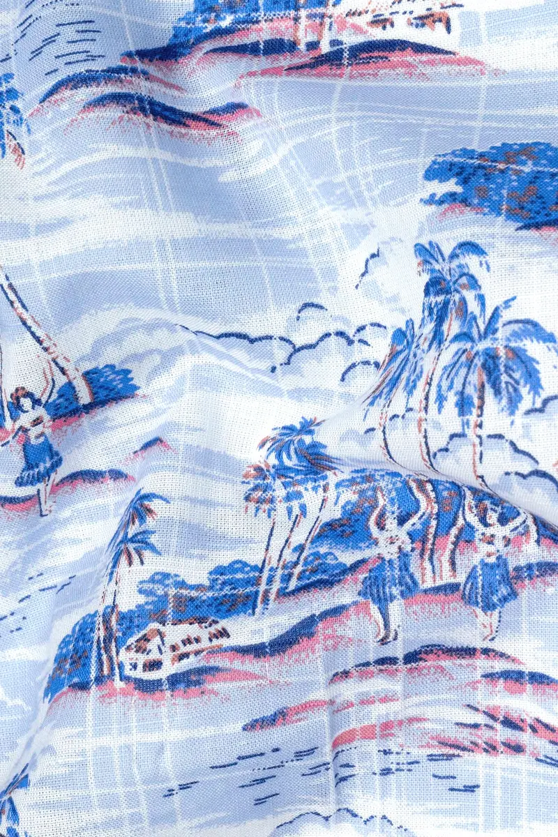 Hawkes And Havelock Blue Tropical Printed Luxurious Linen Kurta Shirt 3
