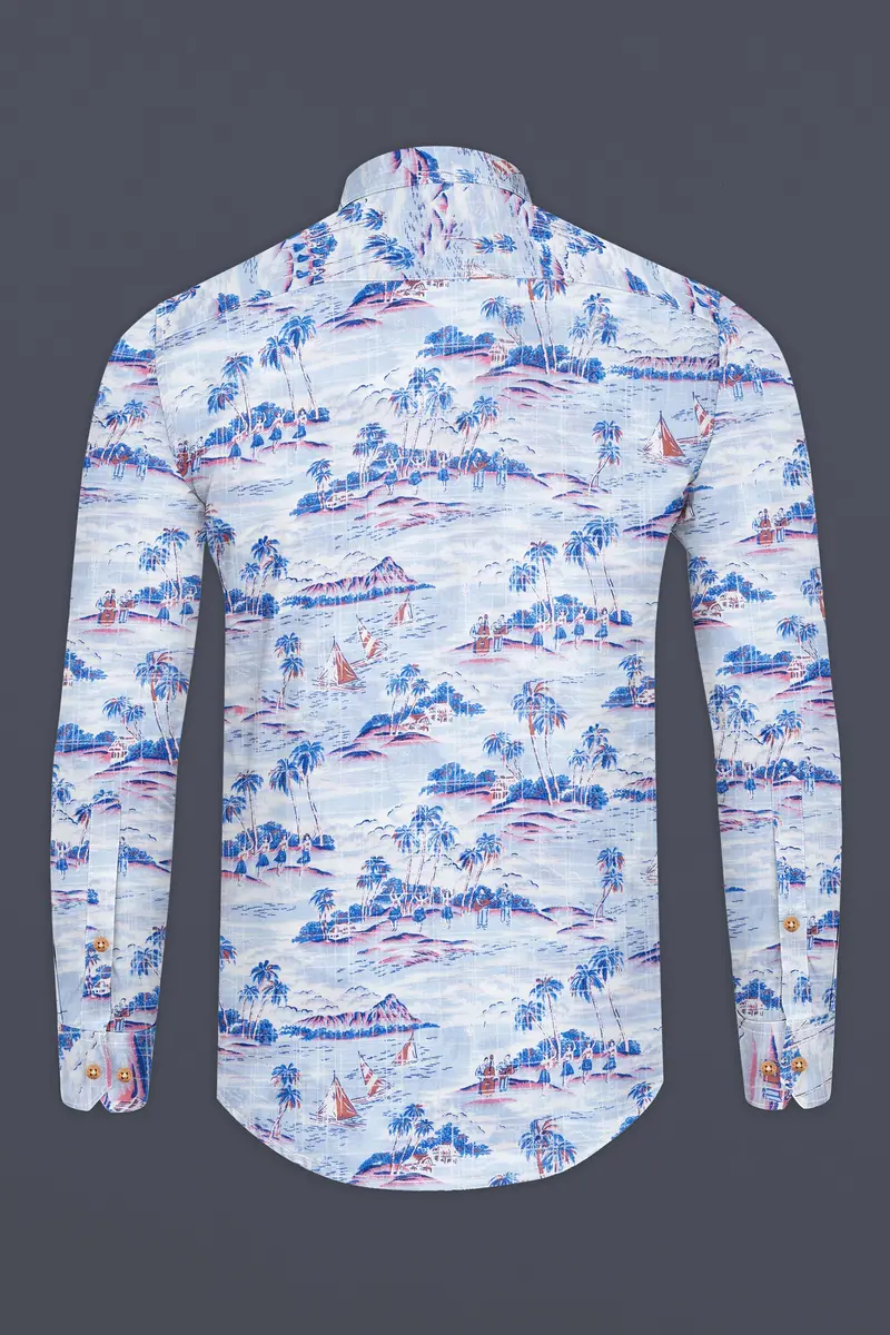 Hawkes And Havelock Blue Tropical Printed Luxurious Linen Kurta Shirt 6